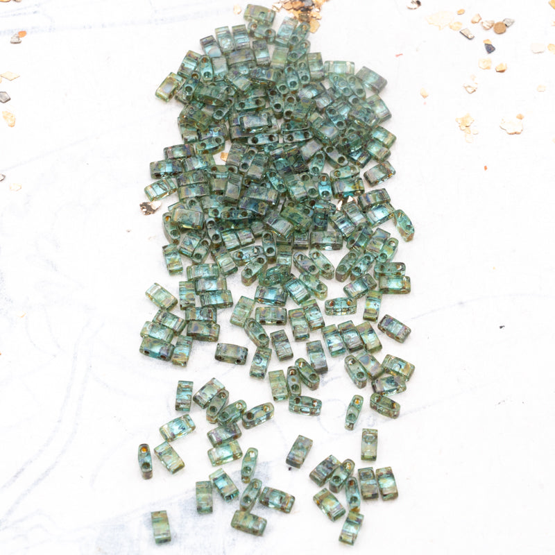 Olivine Transparent Half Tila Beads