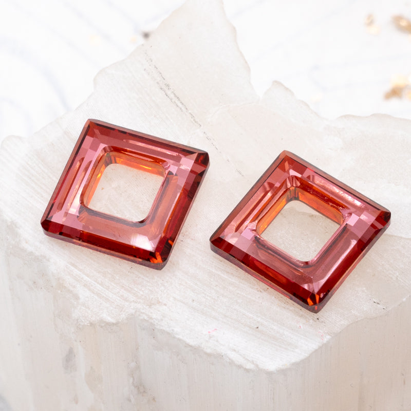 Discontinued! - 14mm Red Magma Premium Austrian Crystal Square Pair