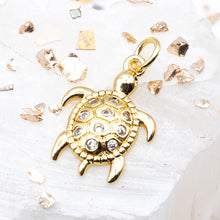 Load image into Gallery viewer, Little Rhinestone Turtle Charm - 18K Gold Plated
