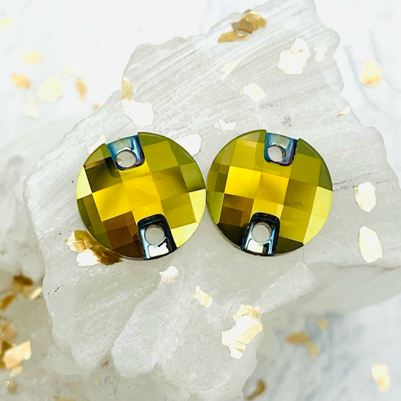 14mm Iridescent Green Foiled Sew-On Premium Crystal Link Pair