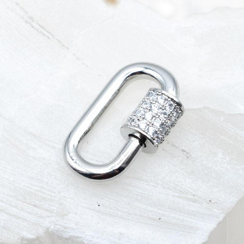 17mm Platinum Plated Brass Carabiner Lock Clasp with Pave Rhinestone Screw