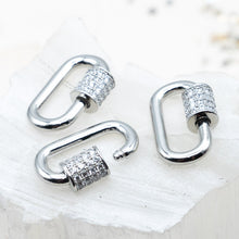 Load image into Gallery viewer, 17mm Platinum Plated Brass Carabiner Lock Clasp with Pave Rhinestone Screw

