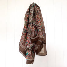 Load image into Gallery viewer, Brown Paisley Printed Silk Blend Square Scarf - Paris Find!

