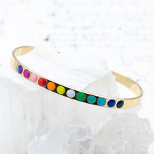 Load image into Gallery viewer, Rainbow Dots Enamel Gold Plated Stainless Steel Open Cuff  - Paris Find!
