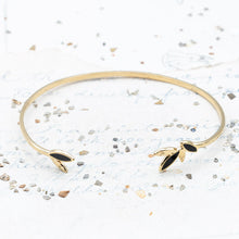 Load image into Gallery viewer, Black Enamel Leaves Gold Plated Stainless Steel Dainty Open Cuff  - Paris Find!
