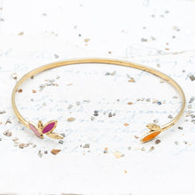 Load image into Gallery viewer, Pink &amp; Orange Enamel Leaves Gold Plated Stainless Steel Dainty Open Cuff  - Paris Find!

