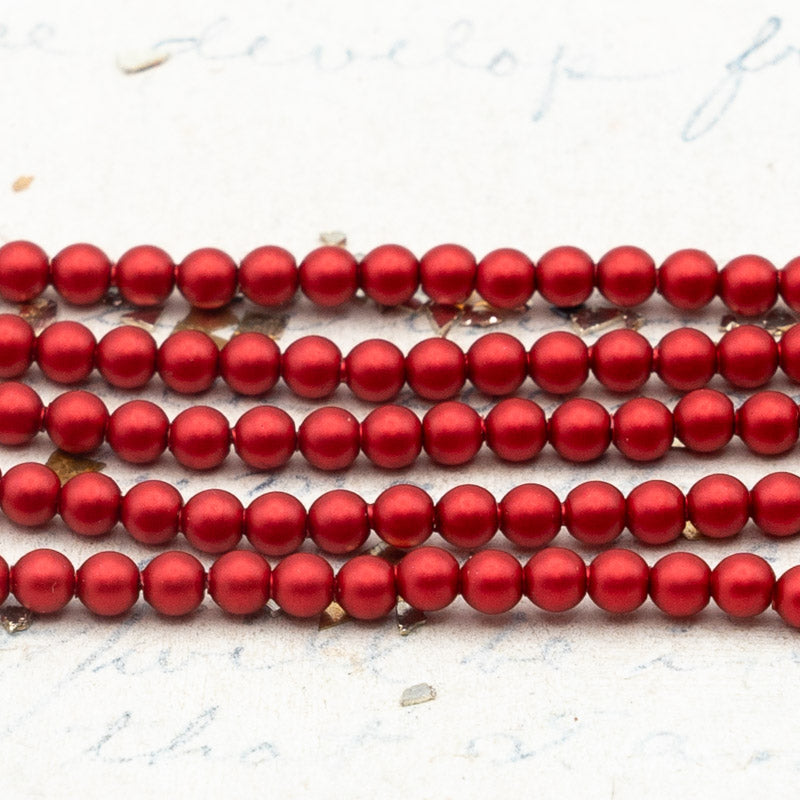 3mm Rouge Premium Crystal Pearl Bead Strand - 3 Inches