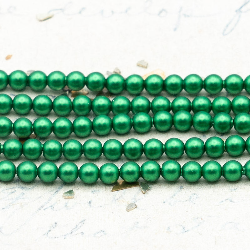 3mm Eden Green Premium Crystal Pearl Bead Strand - 3 Inches