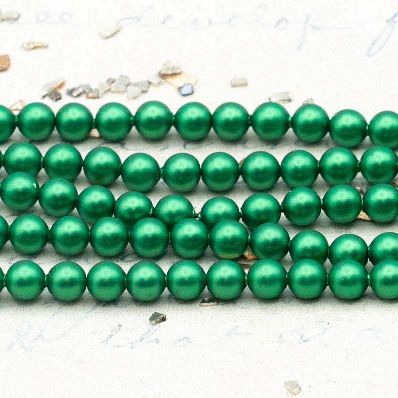 4mm Eden Green Premium Crystal Pearl Bead Strand - 4 Inches