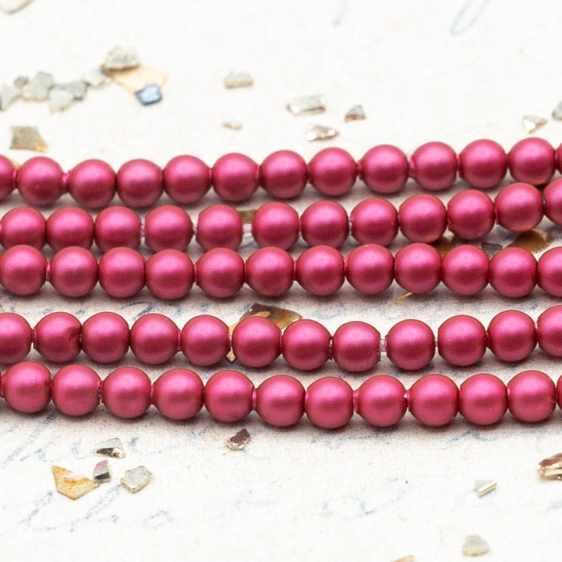 Discontinued Color - 3mm Mulberry Pink Premium Crystal Pearl Bead Strand - 3 Inches