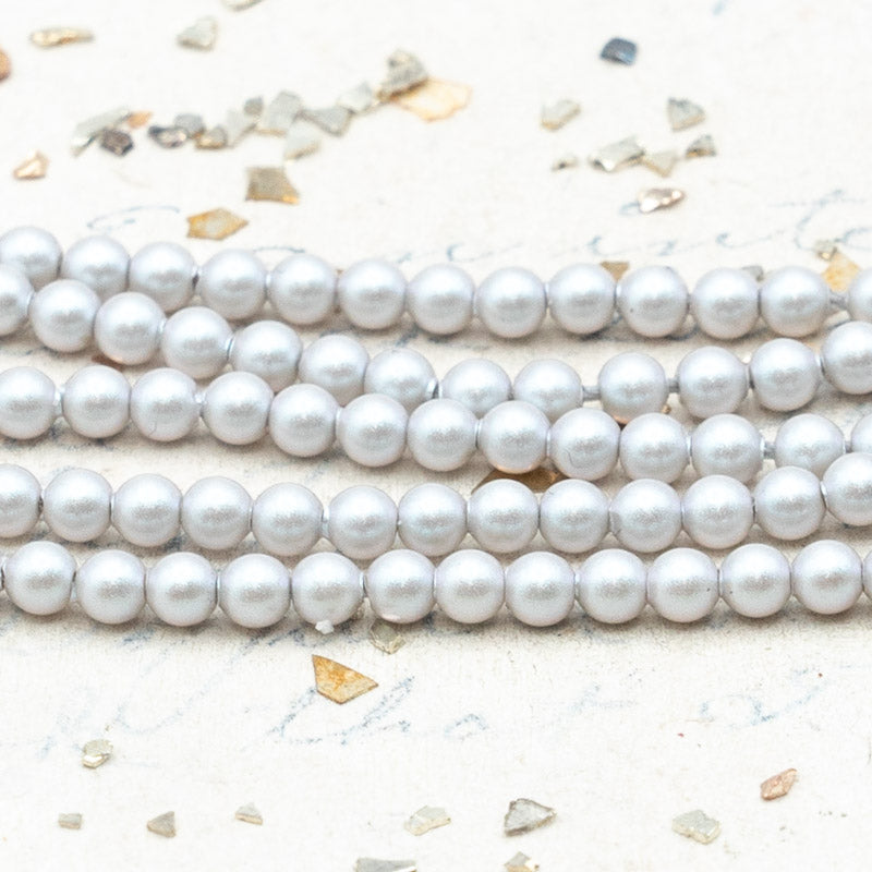 3mm Iridescent Dove Grey Premium Crystal Pearl Bead Strand - 3 Inches
