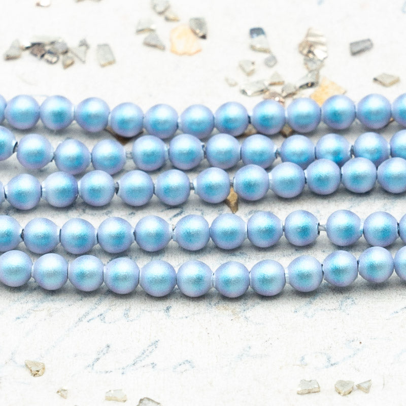 3mm Iridescent Light  Blue Premium Crystal Pearl Bead Strand - 3 Inches