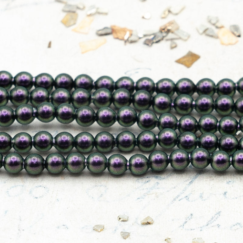 Discontinued Color - 3mm Iridescent Purple Premium Crystal Pearl Bead Strand - 3 Inches