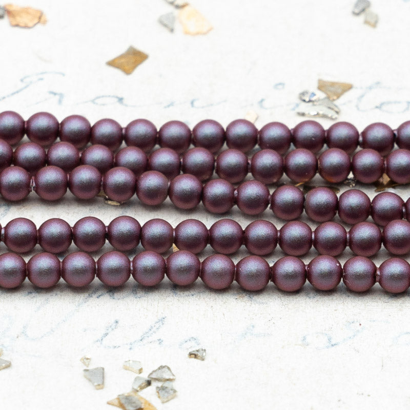 Discontinued Color - 3mm Iridescent Red Premium Crystal Pearl Bead Strand - 3 Inches