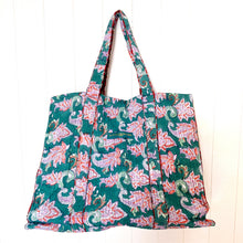 Load image into Gallery viewer, Candie&#39;s Floral on Green Reversible Tote Bag - Paris Find!
