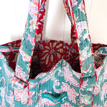 Load image into Gallery viewer, Candie&#39;s Floral on Green Reversible Tote Bag - Paris Find!
