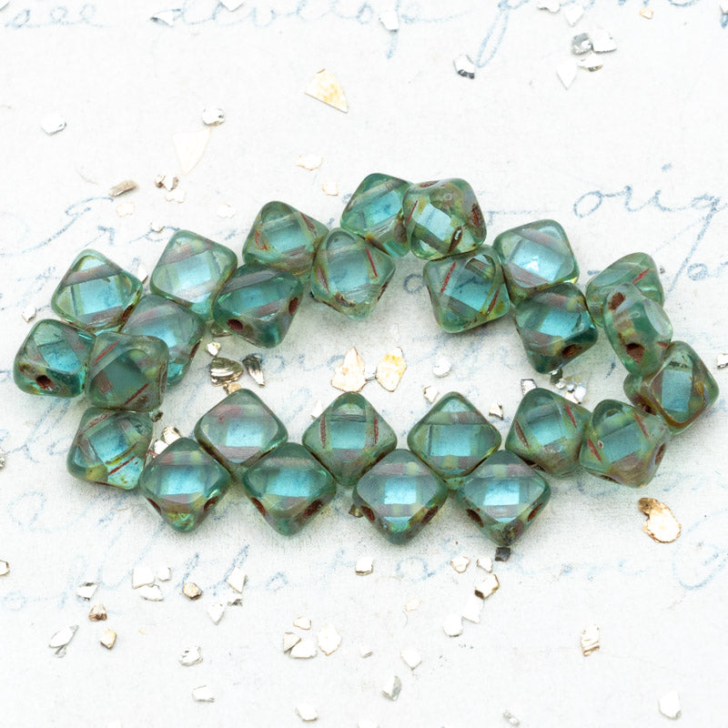 6mm Sea Green with Picasso Finish 2-Hole Silky Bead Strand