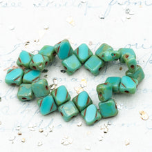 Load image into Gallery viewer, 6mm Tea Green and Sea Green with Picasso and Coral Wash Finish 2-Hole Silky Bead Strand
