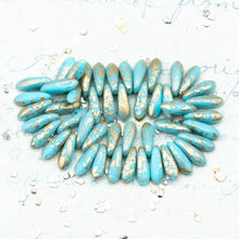 Load image into Gallery viewer, 3x11mm Medium Sky Blue with Gold Finish Dagger Bead Strand
