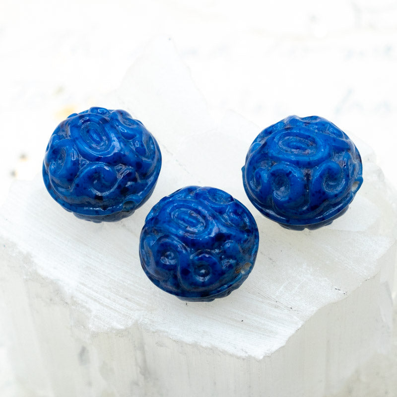 Blue Textured Round Vintage Glass Bead - Paris Find