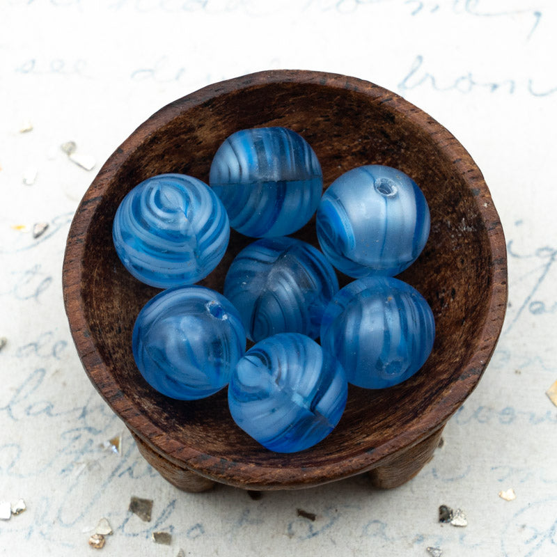 Larger Marbled Blue Vintage Glass Beads - Paris Find