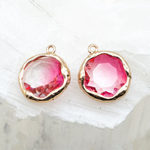 Load image into Gallery viewer, 14mm Pretty in Pink Glass with Brass Charm Pair
