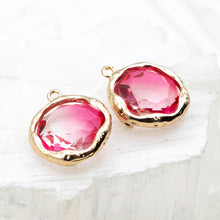 Load image into Gallery viewer, 14mm Pretty in Pink Glass with Brass Charm Pair
