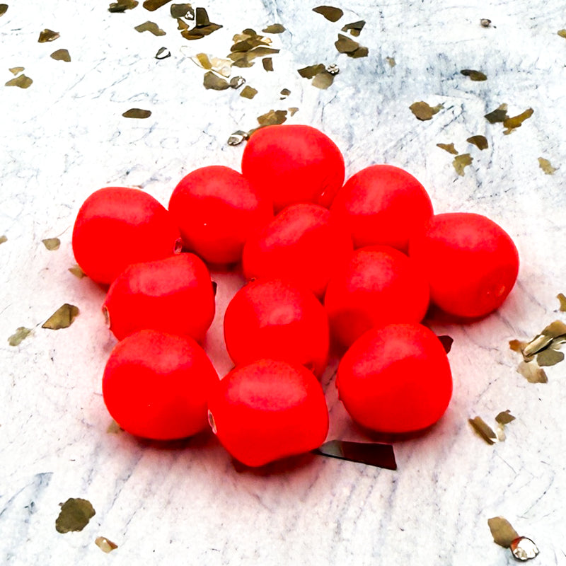 10mm Neon Red Premium Crystal Pearl Beads - 12 pcs