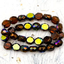 Load image into Gallery viewer, 8mm Dual Faceted Round Burnt Orange with AB and Bronze Finishes Bead Strand
