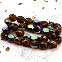 Load image into Gallery viewer, 8mm Dual Faceted Round Burnt Orange with AB and Bronze Finishes Bead Strand

