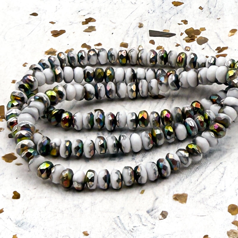 2x3mm Rondelle White with Peacock AB Finish Bead Strand