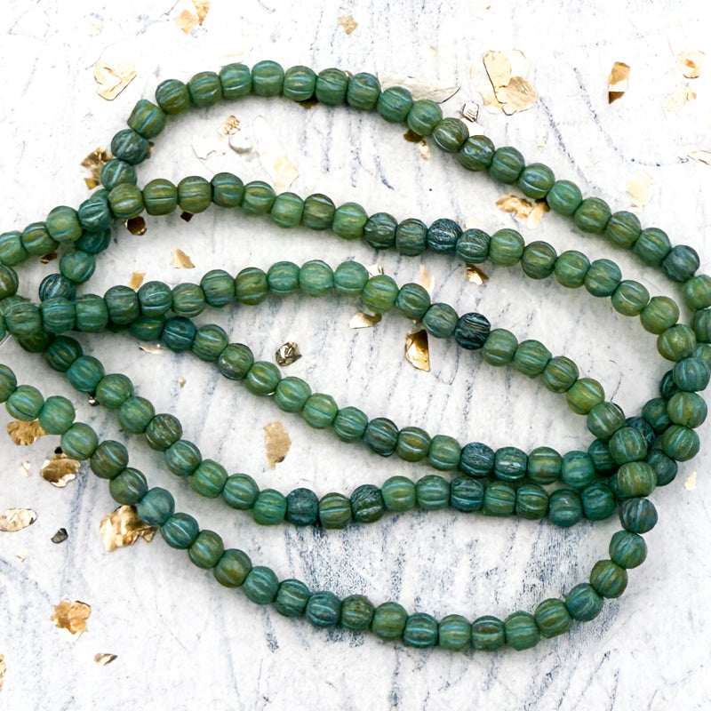 Pre-Order 3mm Melon Pale Celadon with Turquoise Wash Bead Strand