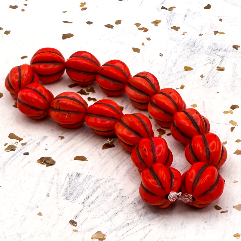 12mm Melon Coral with Brown Wash Bead Strand