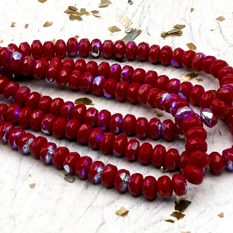Pre-Order 3x2mm Rondelle Red with AB Finish Bead Strand