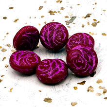 Load image into Gallery viewer, 17mm Rose Coin Ruby Red with Etched Finish and Pink Wash Bead Strand
