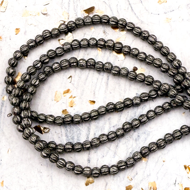 3mm Melon Antique Silver Bead Strand