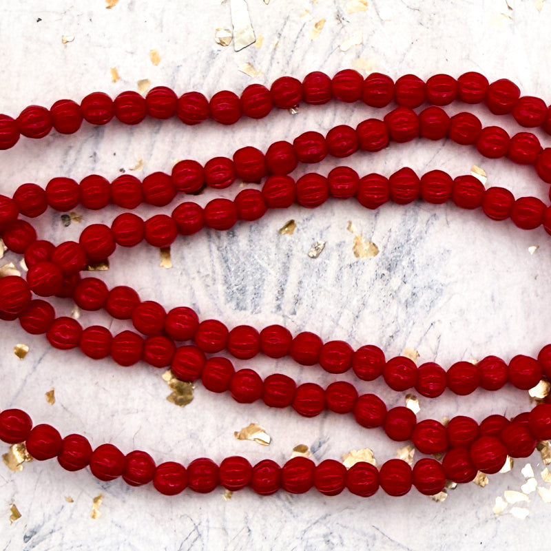 4mm Melon Scarlet Red Bead Strand
