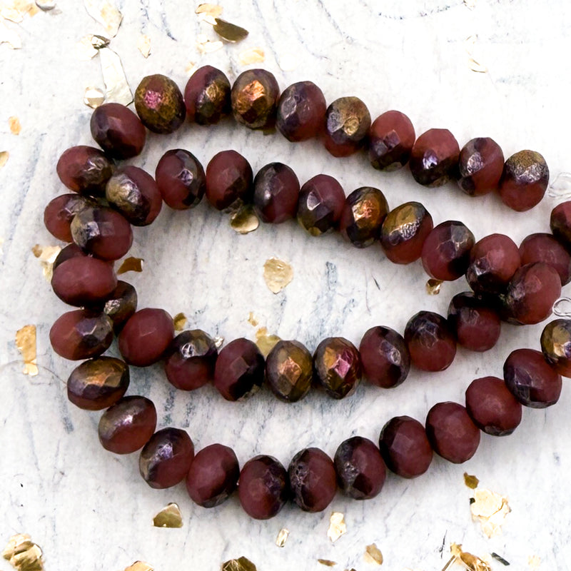 Pre-Order 7x5mm Rondelle Rosewood with Copper and Etched Finishes Bead Strand
