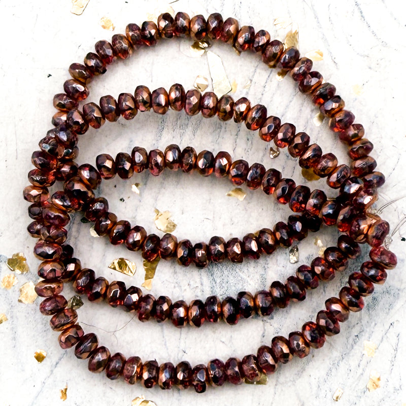 2x3mm Rondelle Pink with Copper Finish Bead Strand