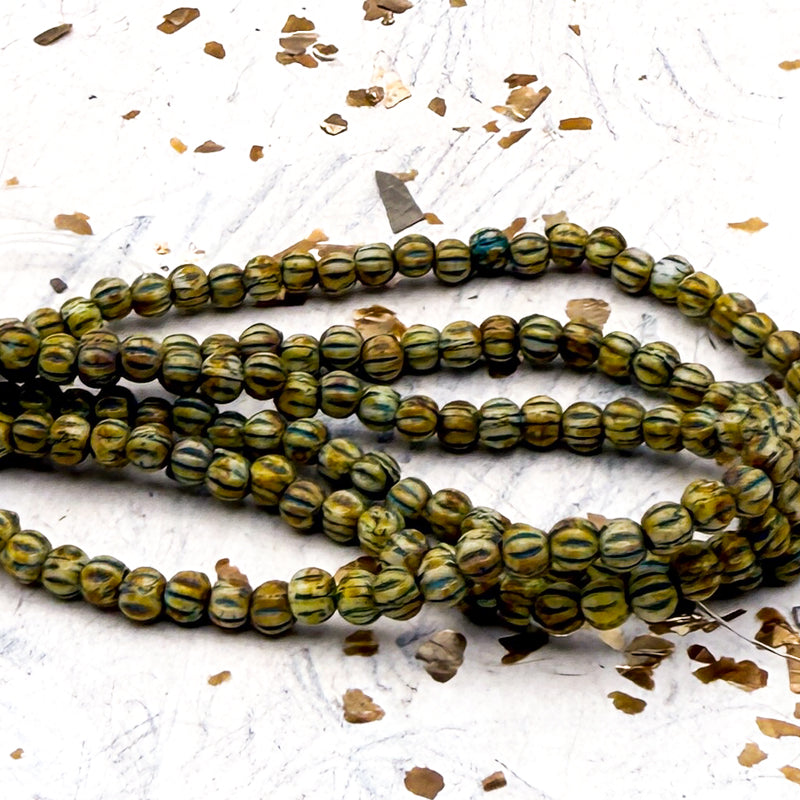 3mm Melon Yellow with Turquoise Wash Bead Strand