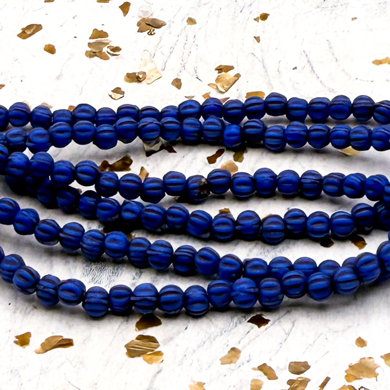 Pre-Order 3mm Melon Matte Indigo with Brown Wash Bead Strand