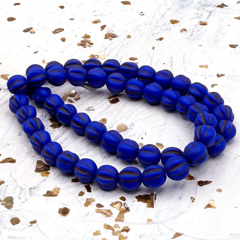 Pre-Order 6mm Melon Matte Indigo with Brown Wash Bead Strand
