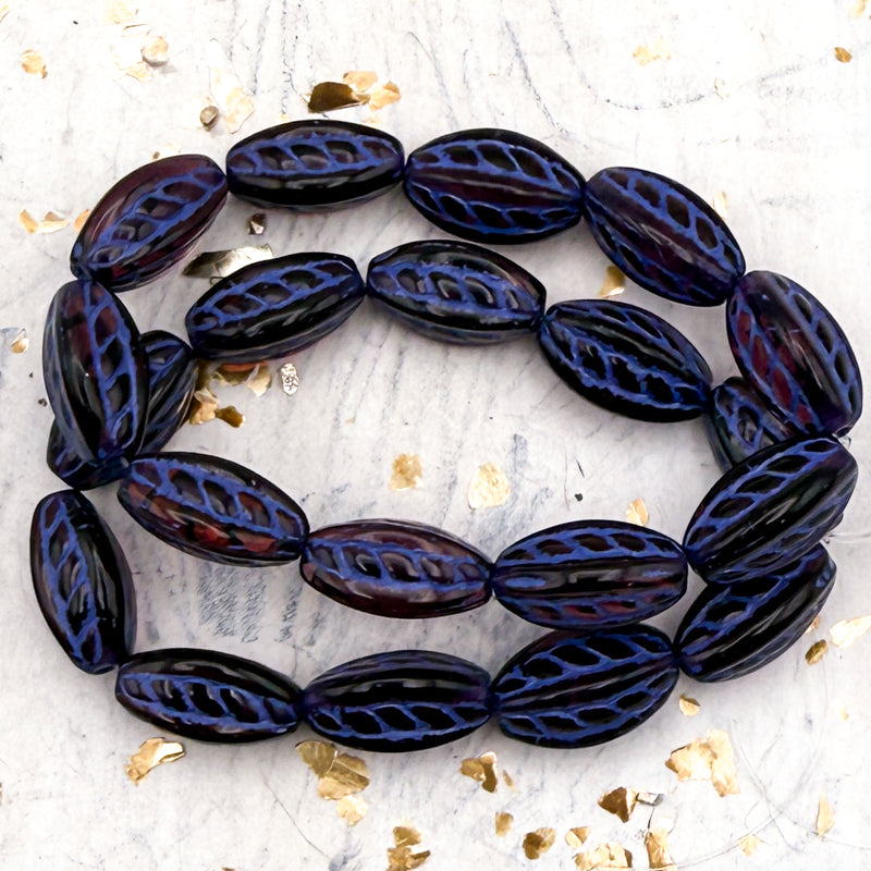 Pre-Order 15x9mm Twisted Oval Purple with Purple Wash Bead Strand