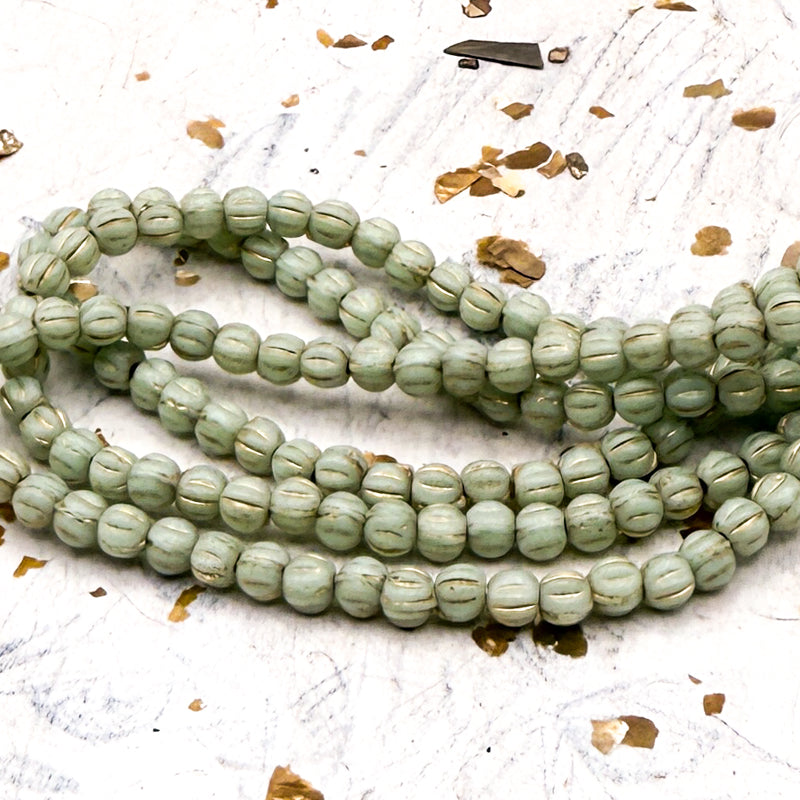 3mm Melon Mint with Gold Wash Bead Strand