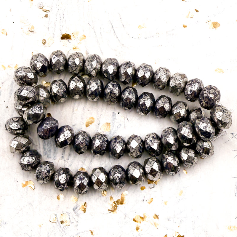 6x8mm Rondelle Violet with Mercury Finish Czech Bead Strand