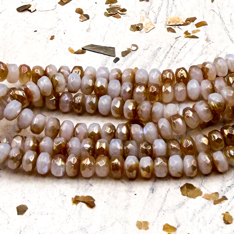 Pre-Order 2x3mm Rondelle White with Metallic Brown and AB Finishes Bead Strand