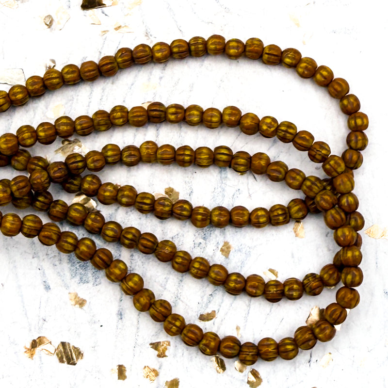 Pre-Order 3mm Melon Yellow Gold with a Brown Wash Bead Strand