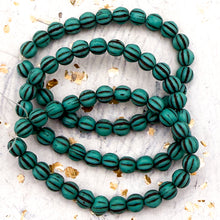 Load image into Gallery viewer, 5mm Melon Matte Sea Green with Brown Wash Bead Strand
