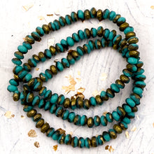 Load image into Gallery viewer, Pre-Order 3x2mm Rondelle Sea Green with Etched and Gold Finishes Bead Strand
