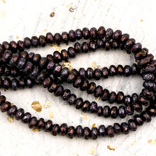 Load image into Gallery viewer, Pre-Order 2x3mm Rondelle Mahogany with Etched and Metallic Purple Finishes Bead Strand

